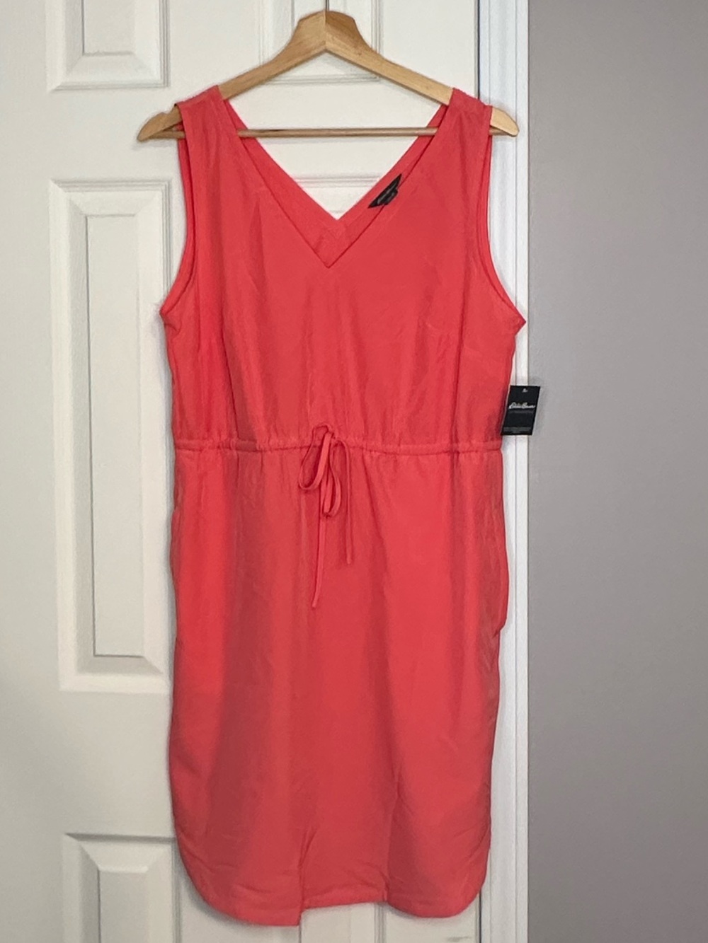 Eddie Bauer Coral Sleeveless V-Neck Drawstring Dress